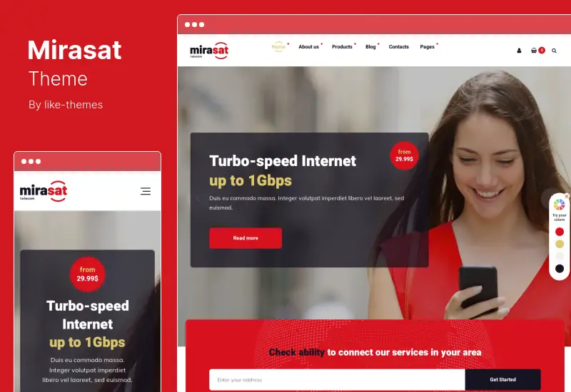 Mirasat テーマ - インターネット プロバイダーと衛星 TV の WordPress テーマ