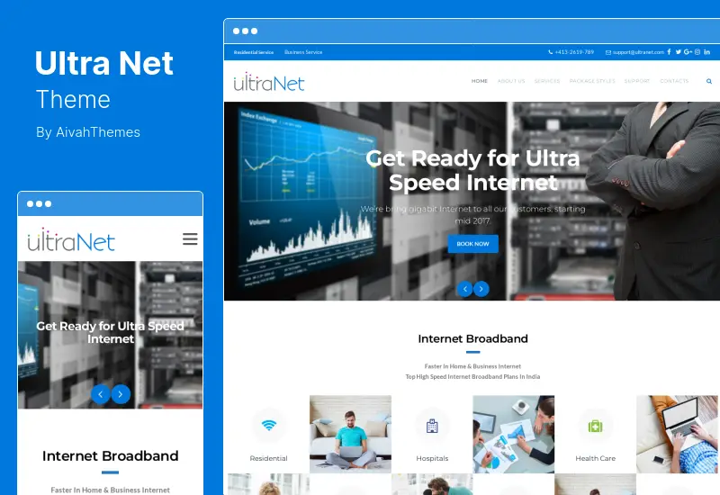 UltraNet テーマ - ブロードバンド & インターネット サービス プロバイダーの WordPress テーマ