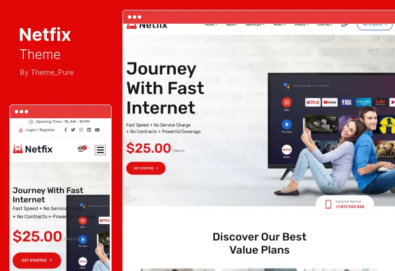 Netfix テーマ - ブロードバンドとインターネット サービスの WordPress テーマ