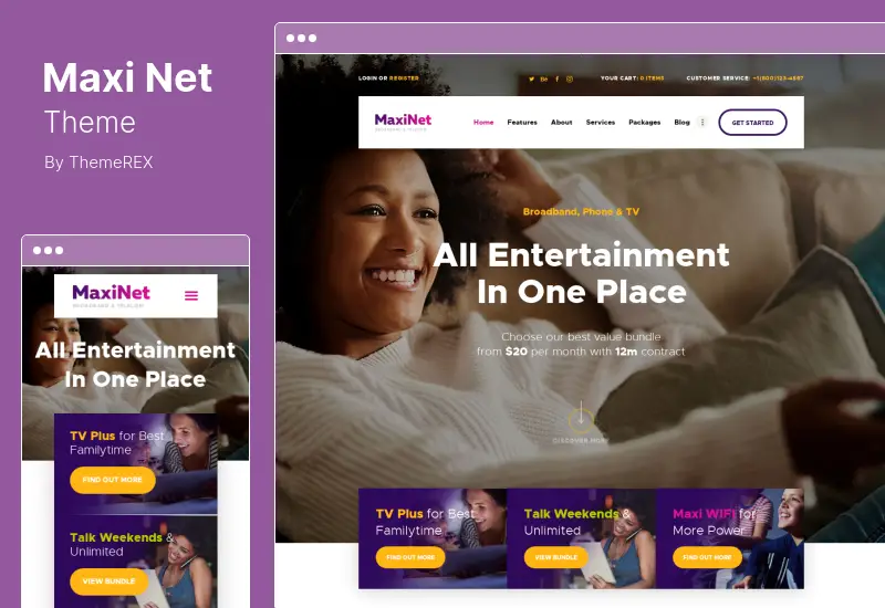 MaxiNet テーマ - ブロードバンド & テレコム インターネット プロバイダーの WordPress テーマ