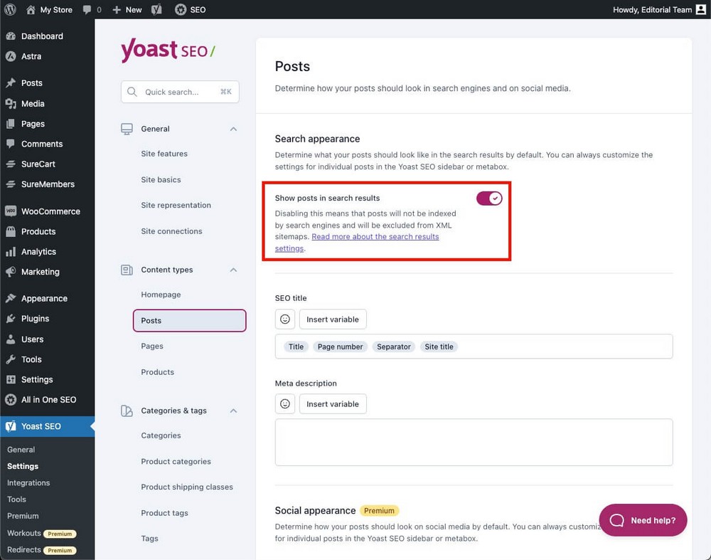 Yoast 사이트맵 설정