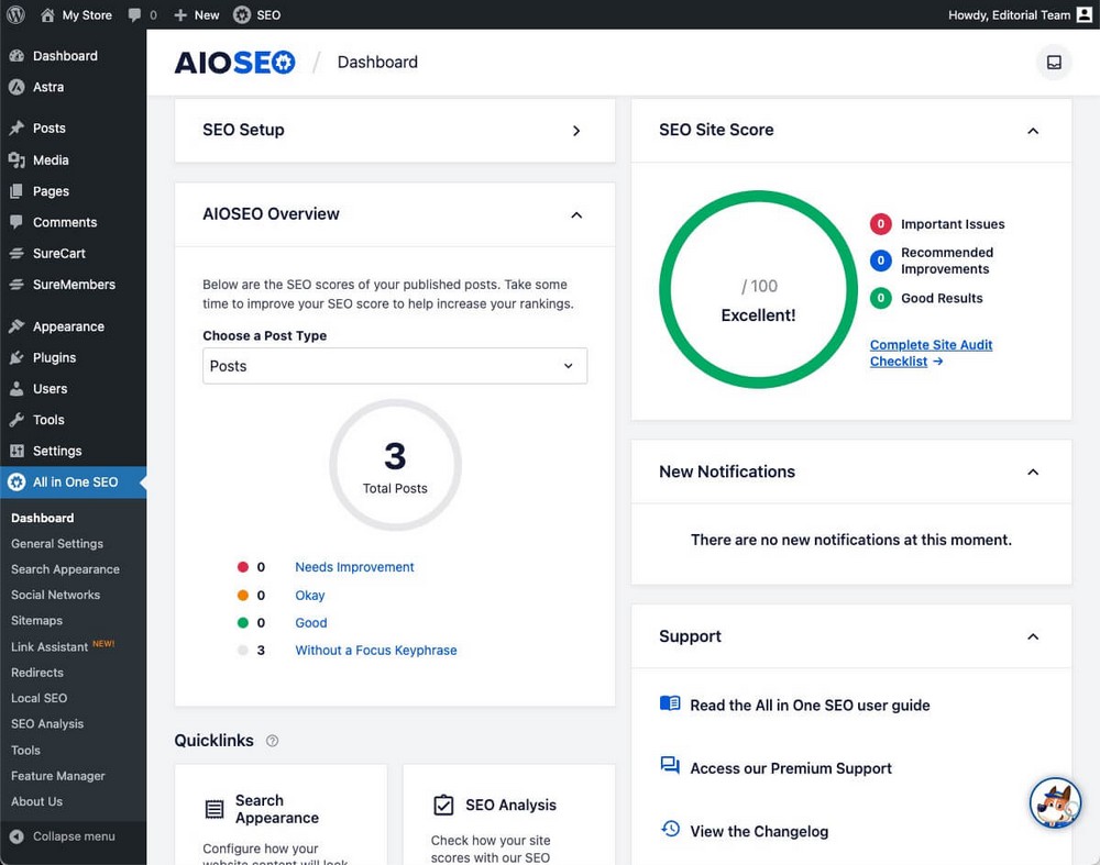 AIOSEO 대시보드