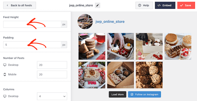 Smash BalloonのInstagramフィードのレイアウト設定 Smash Balloon's Instagram feed layout settings