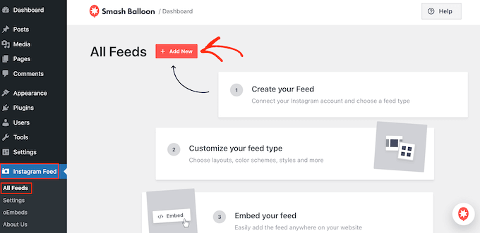 Smash Balloon を使用して新しいソーシャル メディア フィードを作成する方法 How to create a new social media feed using Smash Balloon