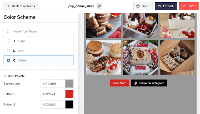 カスタム配色の Instagram フィード An Instagram feed with a custom color scheme