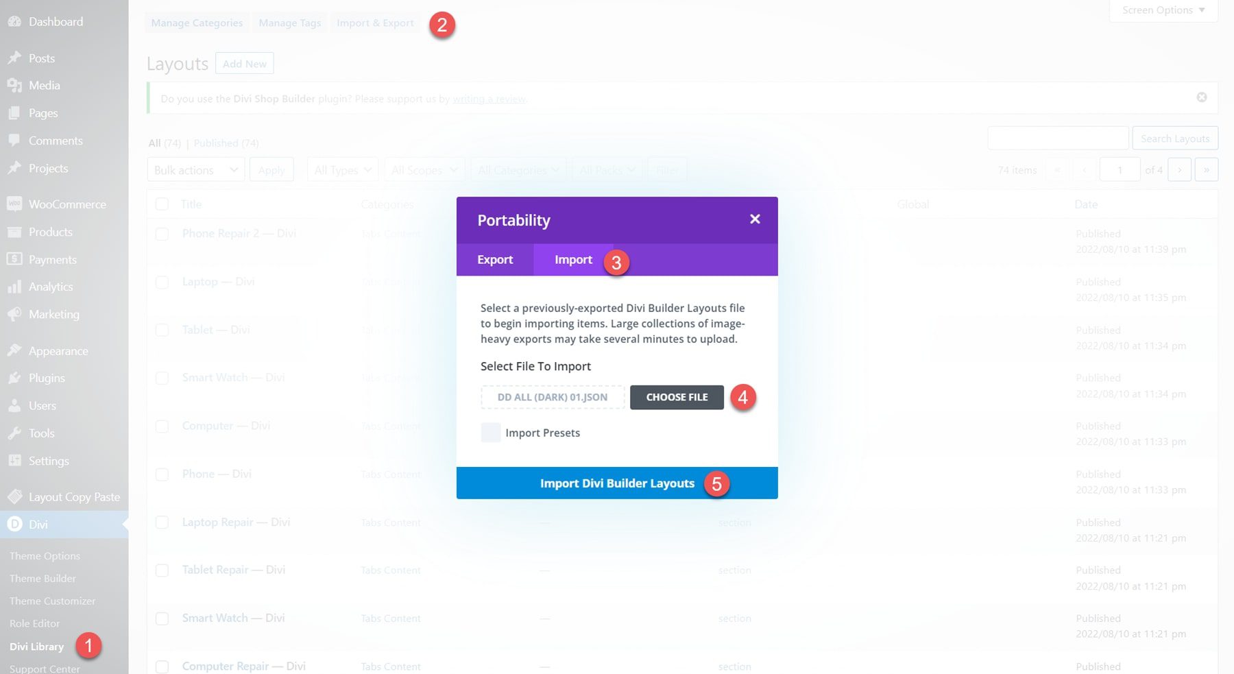 Divi 产品亮点 Divi Designer Pack 导入