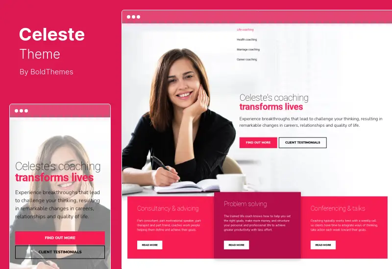 Motyw Celeste — motyw WordPress dla trenera życia i terapeuty