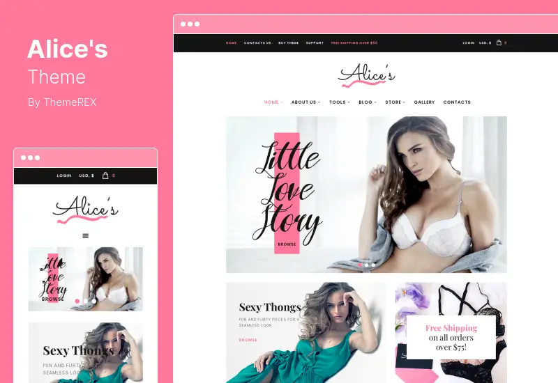 Alice's Theme - 란제리 매장 및 패션 부티크 WordPress Theme