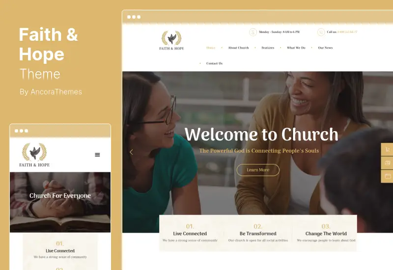 Faith & Hope Theme - Tema WordPress Nirlaba Gereja & Agama Modern