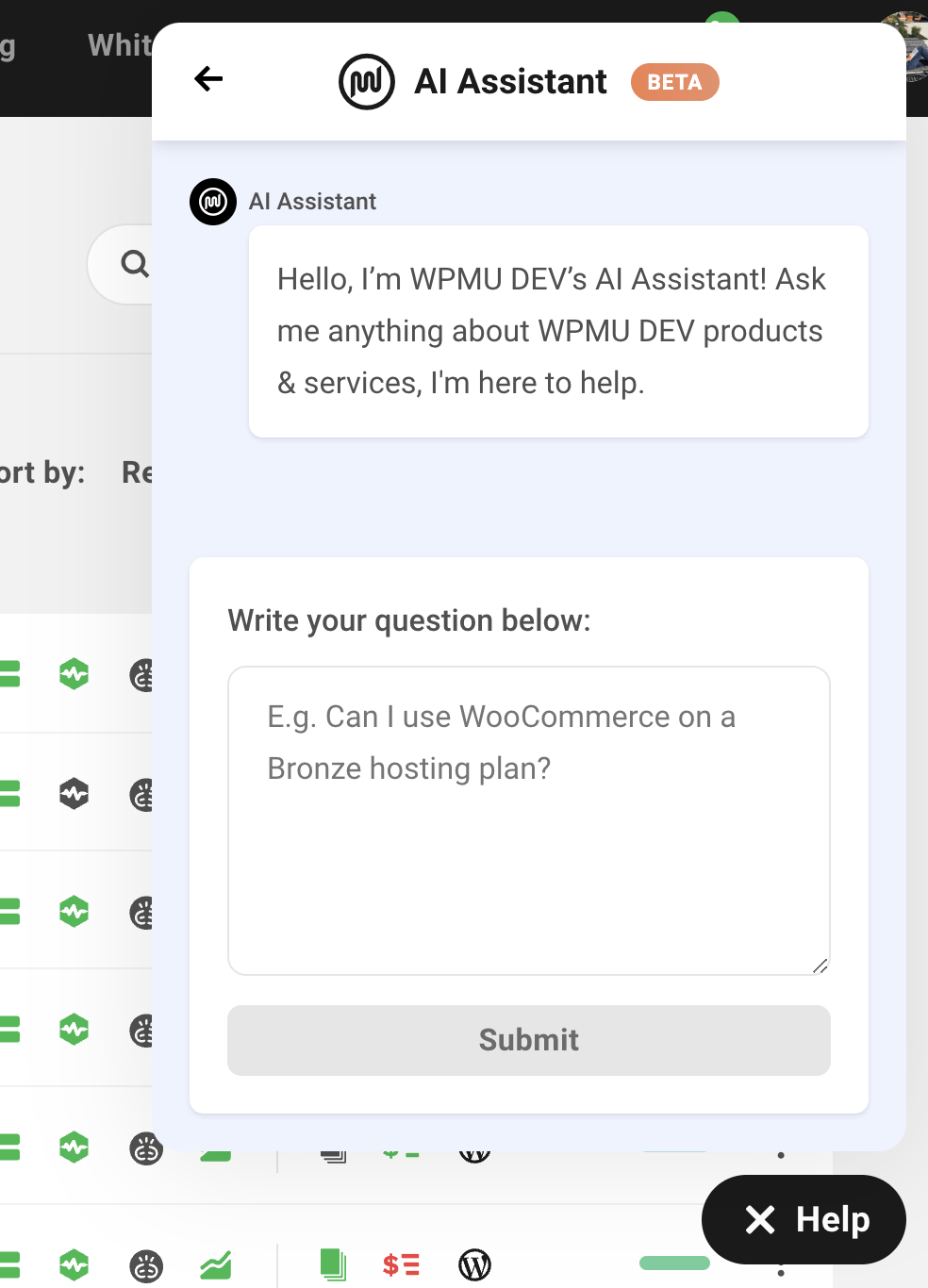 WPMU DEV 챗봇.