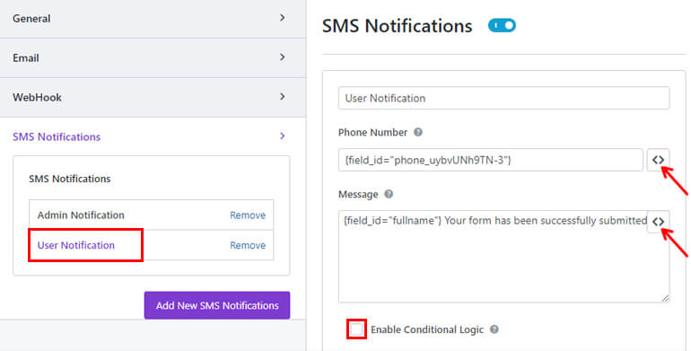 SMS 사용자 알림