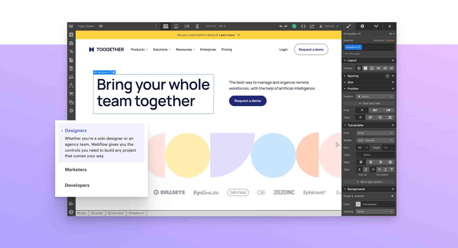 Webflow には、デザイナー、開発者、マーケティング担当者向けの優れた機能があります。