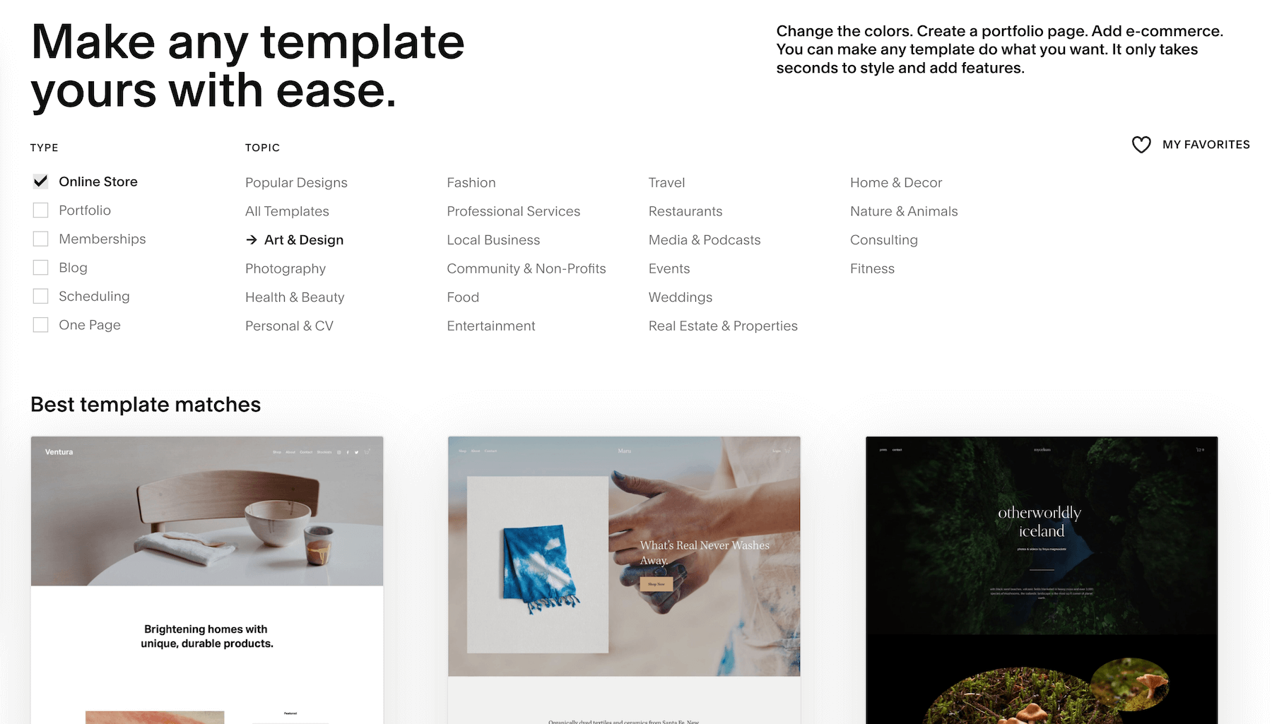Squarespace のテンプレート提案ツール。これを使用して、サイトに最適なものを見つけることができます。
