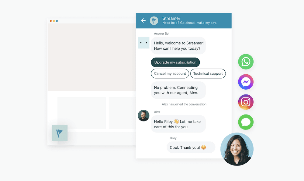 La fenêtre de chat Zendesk montre pourquoi elle n'est pas seulement esthétique, mais aussi pourquoi elle est régulièrement classée comme l'une des meilleures options logicielles de chat en direct sur le marché.