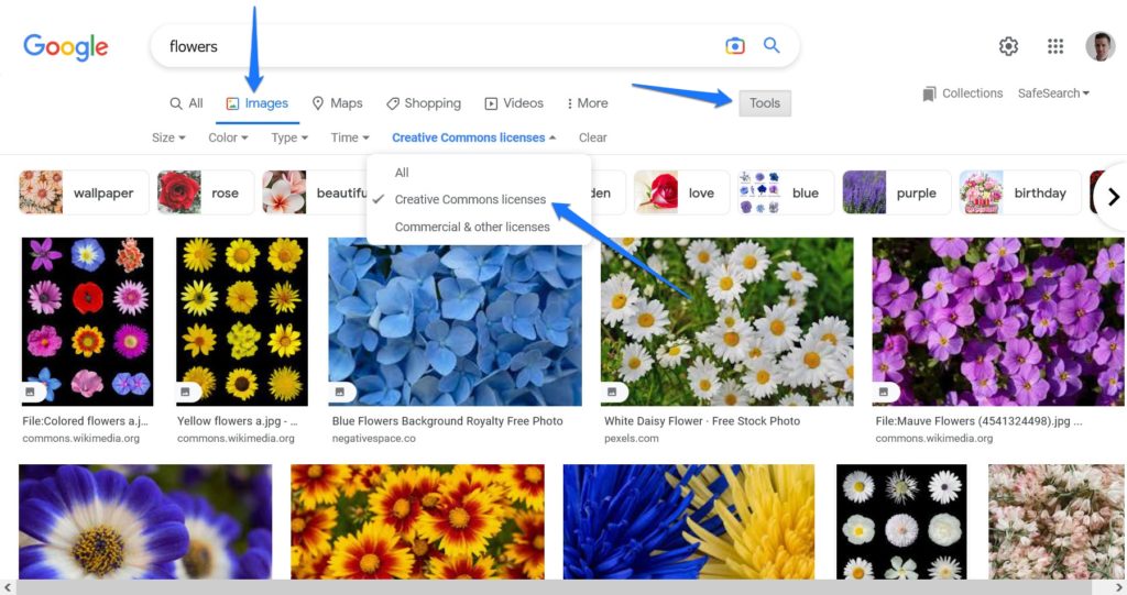 creative commons lisanslı görseller için google görsel arama