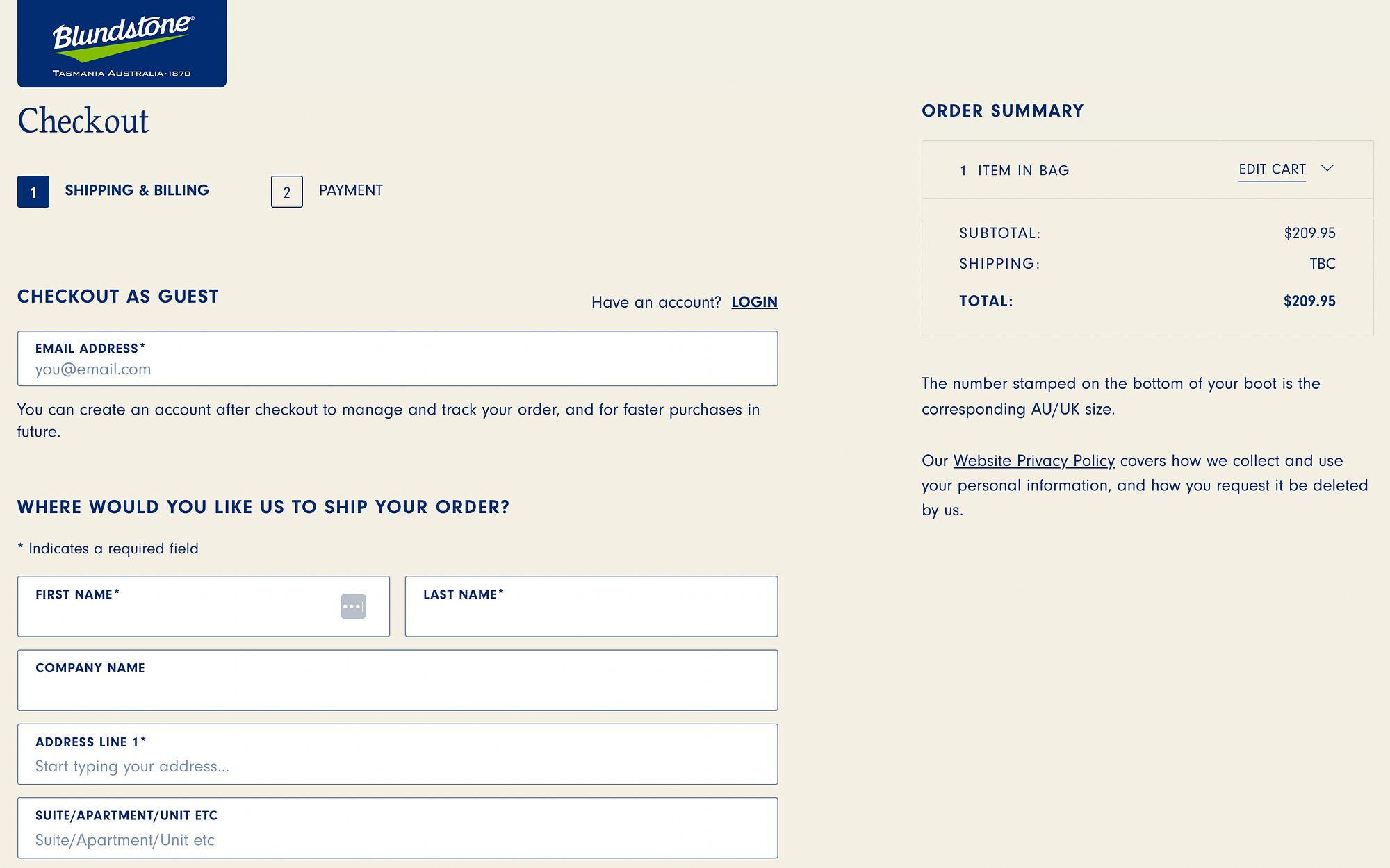 Layar checkout di toko e-niaga