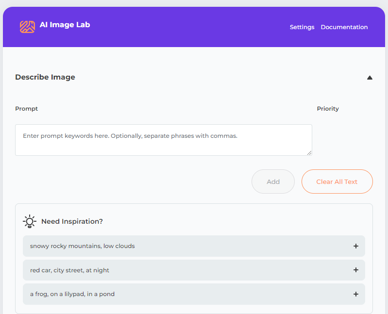 AI Image Lab用户界面图片提示部分截图