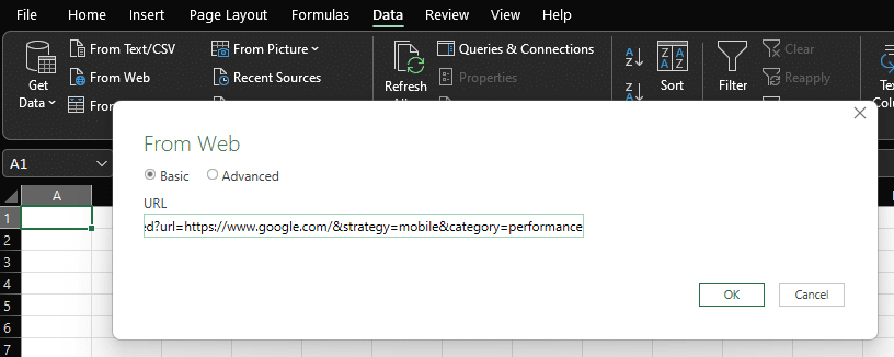 Excel من استيراد بيانات الويب
