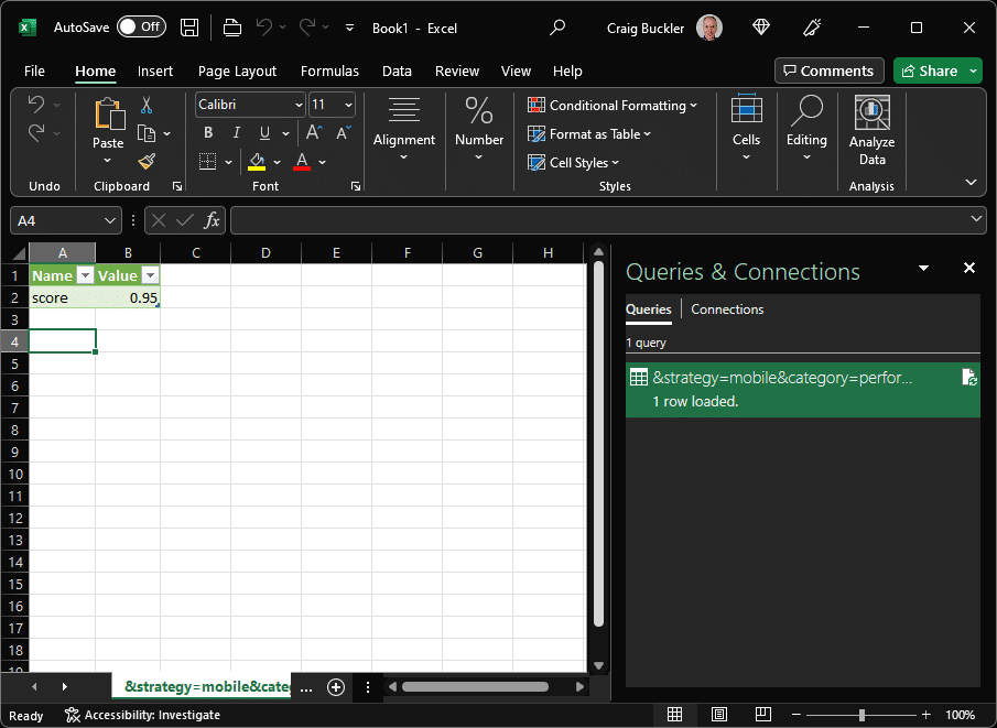 بيانات Excel الحية