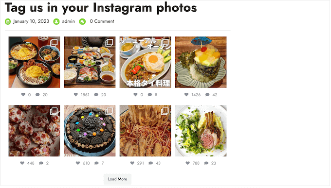 使用 Smash Balloon 创建的食物标签 Instagram 提要 A food hashtag Instagram feed, created using Smash Balloon