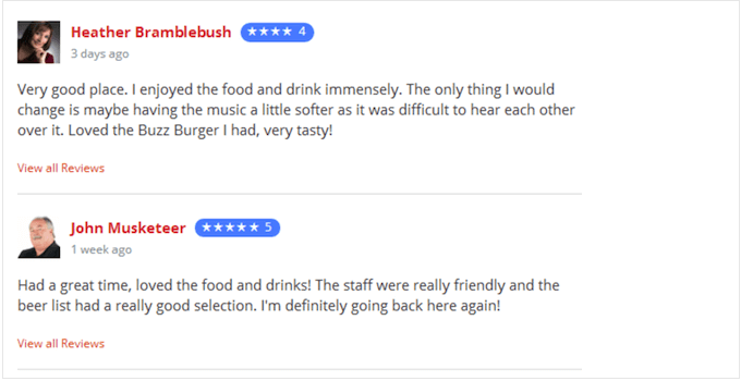 嵌入在 WordPress 网站上的客户评论 Customer reviews embedded on a WordPress website