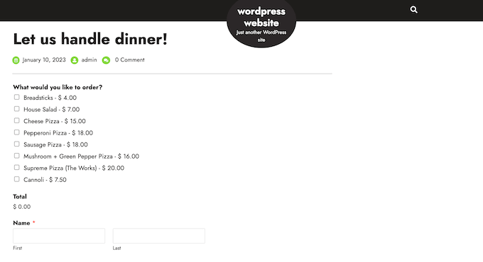 将在线外卖订单添加到您的 WordPress 网站 Adding an online takeaway order form to your WordPress website