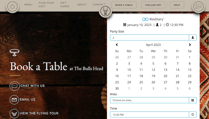 餐厅在线预订表格的示例 An example of a restaurant online booking form