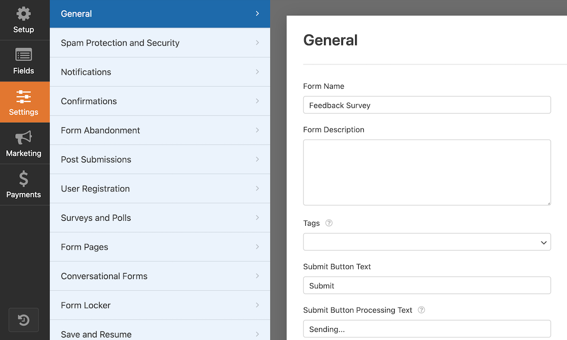 Form settings in WPForms