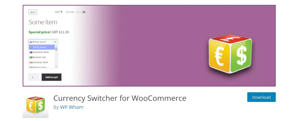 Currency Switcher 플러그인 사이트 스크린샷