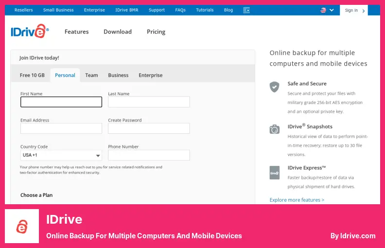 IDrive - النسخ الاحتياطي عبر الإنترنت للعديد من أجهزة الكمبيوتر والأجهزة المحمولة