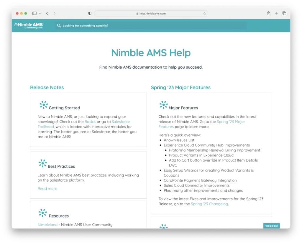 Nimble ams ヘルプ ページの例