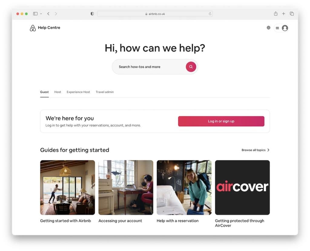 airbnb ヘルプセンターのページ例