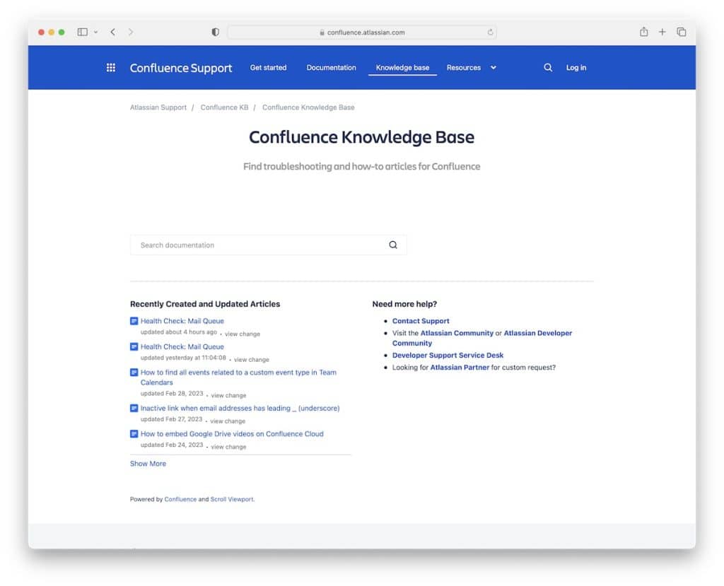 Confluence サポート ページの例