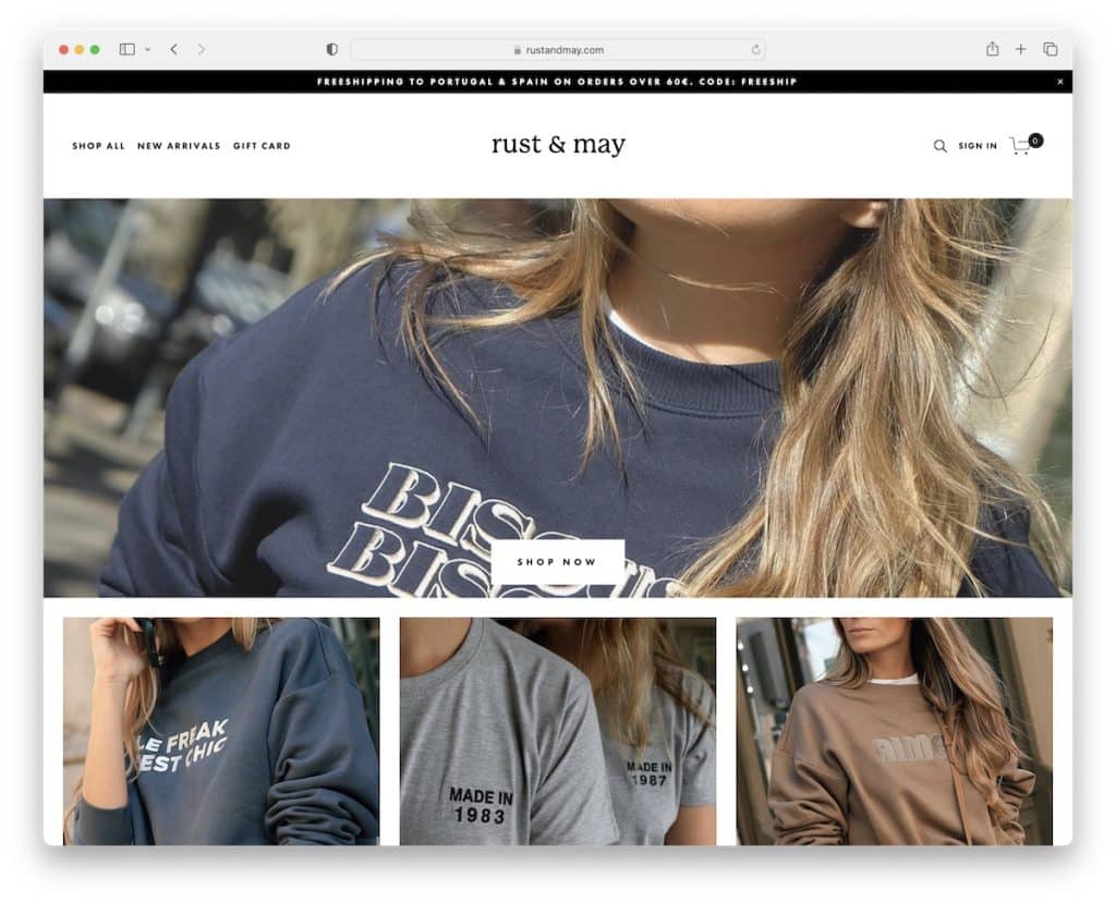 contoh e-niaga rust dan may squarespace