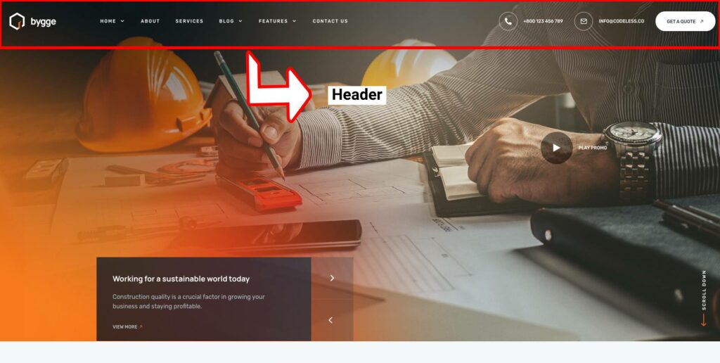 قسم رأس موقع WordPress