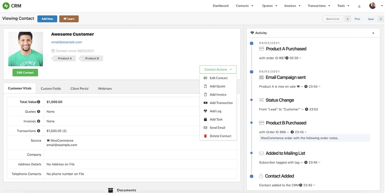 profil pelanggan di Jetpack CRM