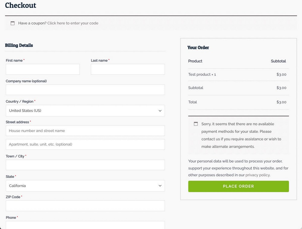 默认 WooCommerce 结帐
