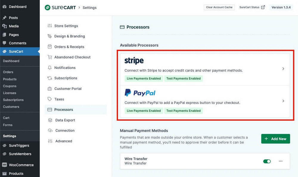 如何在 SureCart 中连接 Stripe 和 PayPal