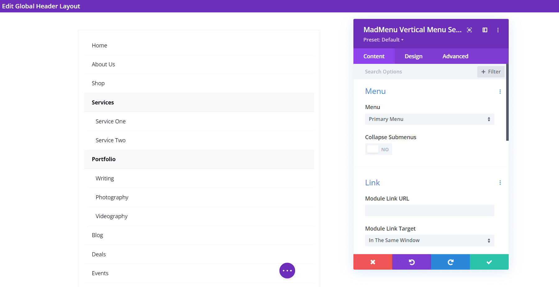 Divi MadMenu-Layoutoptionen