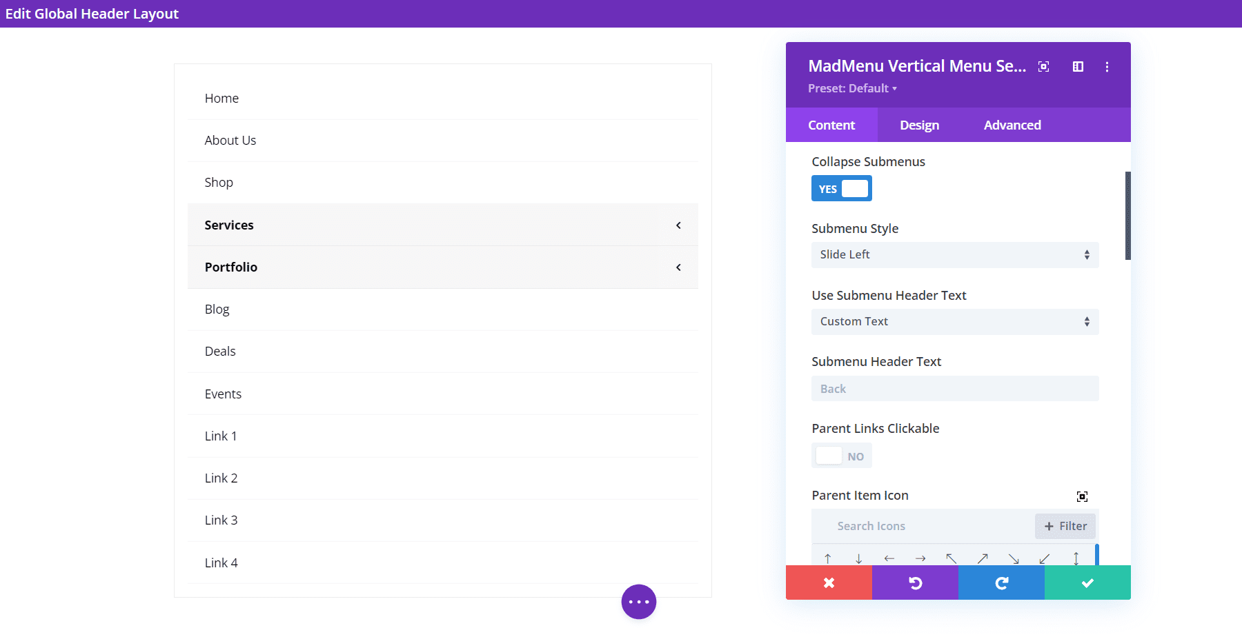 Divi MadMenu-Layoutoptionen