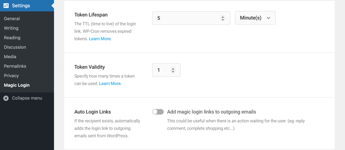 マジックログイン設定 Magic Login Settings