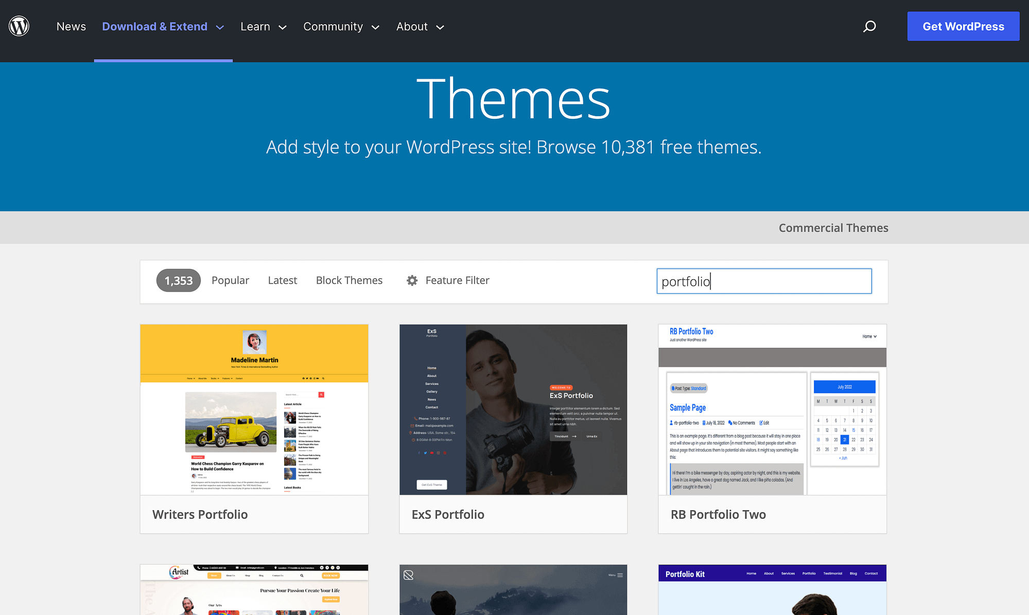 Temas de portfólio WordPress