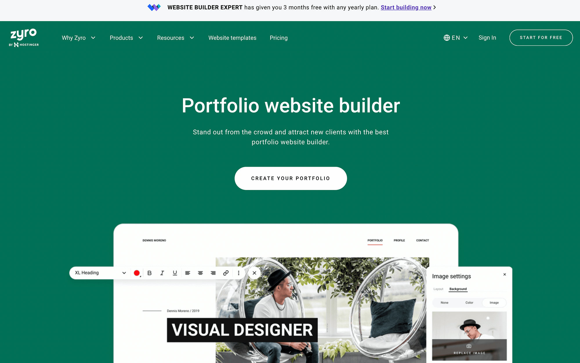 Construtor de sites de portfólio Zyro