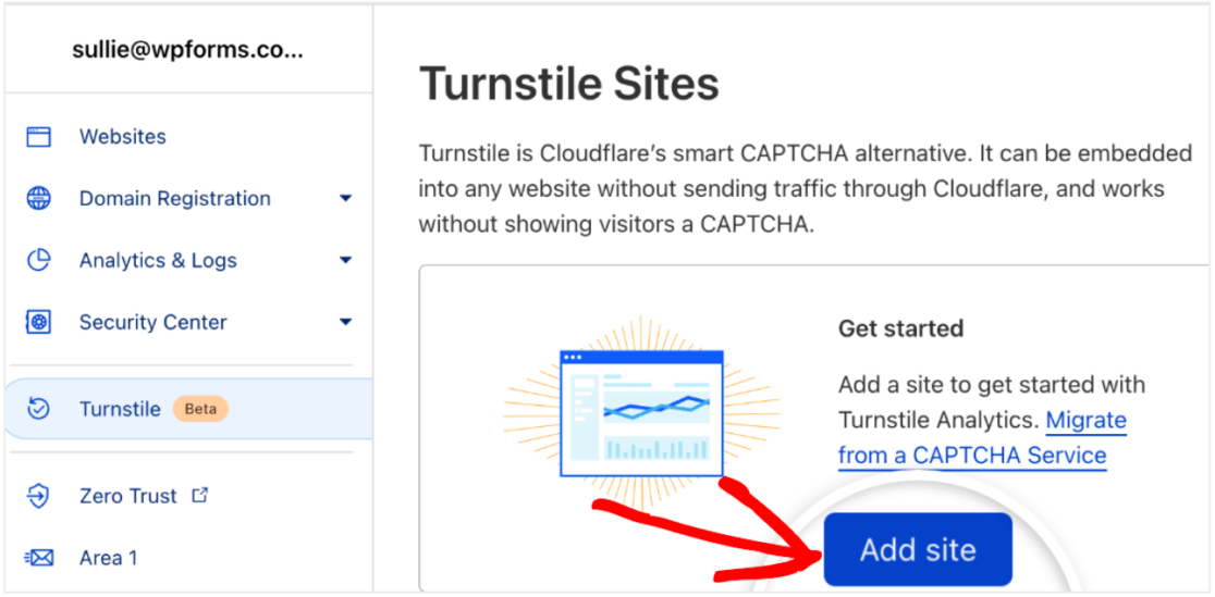 Adding site in Turnstile settings