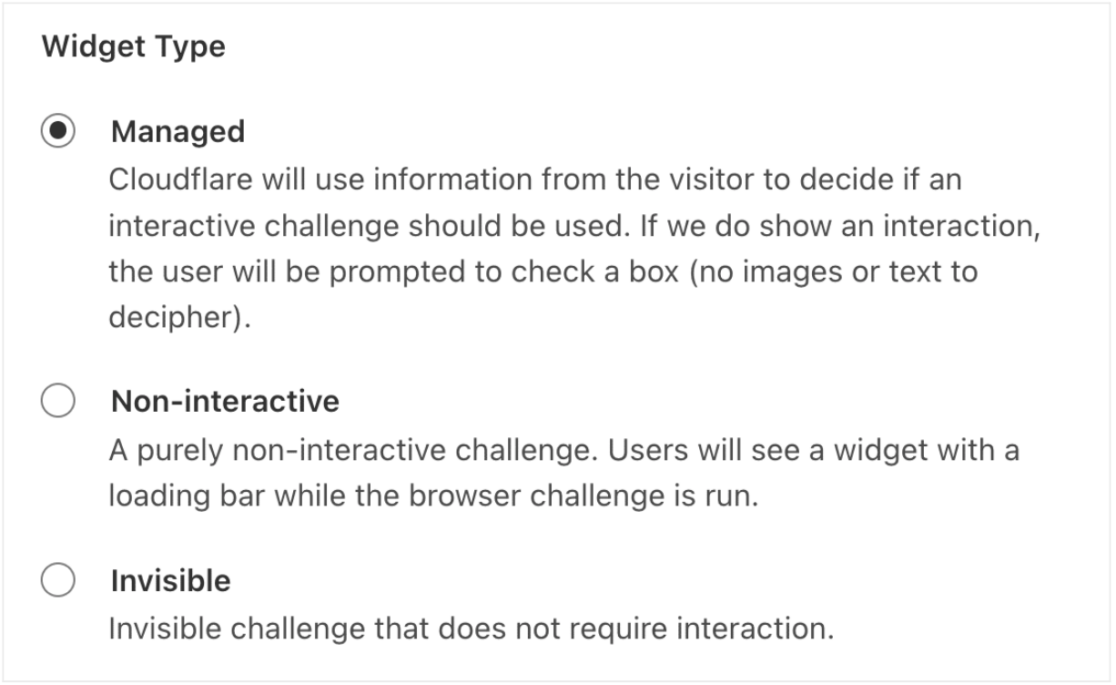 Selecting Turnstile widget type