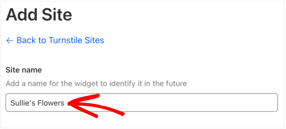 Adding site in Turnstile settings