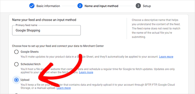 フィードをアップロードするための名前と方法を選択してください Choose a name and method for uploading the feed
