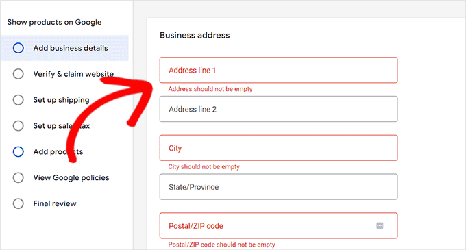 GMC アカウントが作成されたら、配送とビジネスの詳細を提供します Provide shipping and business details once a GMC account is created