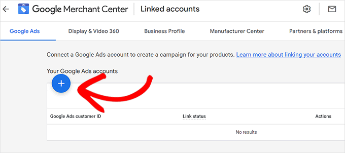 プラスボタンをクリックして、Google 広告アカウントを作成します Click the Plus button to create a Google Ads account