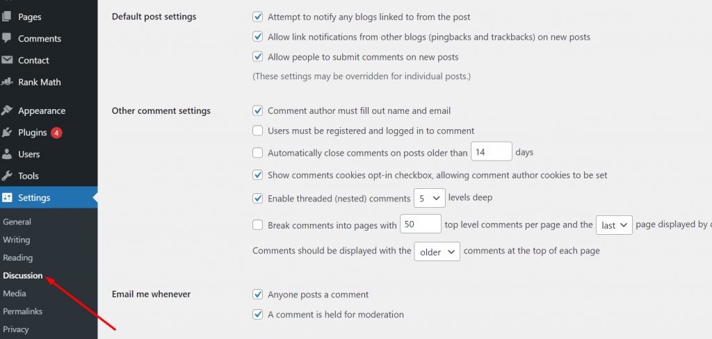 Come avviare un blog WordPress gratuitamente 2023: Guida per principianti in 9 passaggi 11 WordPress Discussion Settings